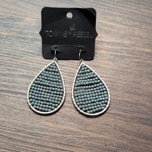 Towne & Reese Silver Teardrop Earrings with Gray Beads